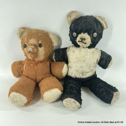 Two Vintage Well-loved Stuffed Teddy Bears