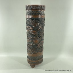 Carved Wood Umbrella Stand With Dragon Motif