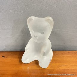 Nybro Sweden Frosted Glass Teddy Bear Paperweight, 1985