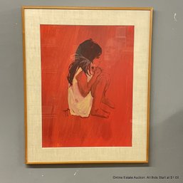 Mid Century Painting Seated Girl Signed