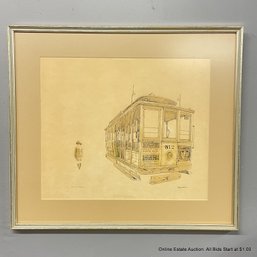 Raymond Chow Pen & Ink Drawing Girl & No 12 Cable Car