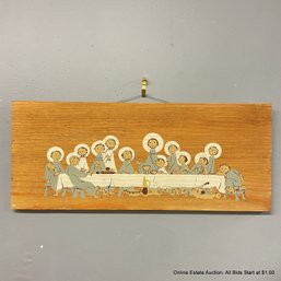 Signed Silk Screen On Wood Panel Of Last Supper Made By Benedictine Monks Of Cuernavaca