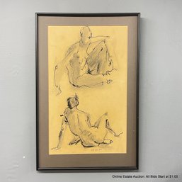 Marvin Herand Mid-Century Ink And Charcoal Sketch Oct. 29, 1959