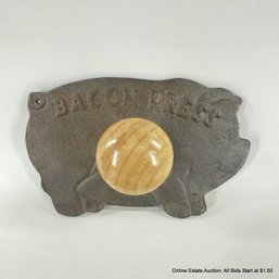 Cast Iron Pig Shaped Bacon Press With Wooden Knob