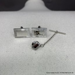 Sterling Silver Cufflink & Tie Tack Set Total Weight 17 Grams