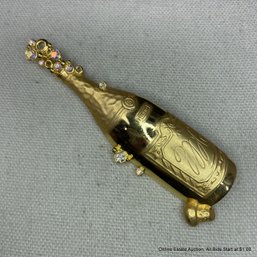 Gold-tone Champagne Bottle With Rhinestone Pin Marked JJ