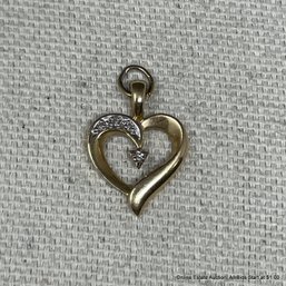 14k Yellow Gold Diamond Heart Pendant Total Weight 1.77 Grams