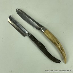 Pair Of Vintage Barber Straight Razors, One With Antler Handle