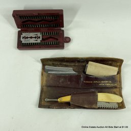 Vintage Durham Duplex Razor With Pouch And Extra Blades And A Blade Sharpening Box