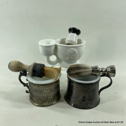 Collection Of Vintage Shaving Mugs And Brushes