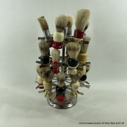 Achilles Barber Shaving Brush Stand With 21 Vintage Brushes