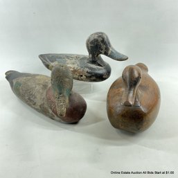 Three Vintage Wooden Duck Decoys
