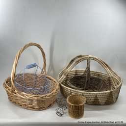 Lot Of 7 Baskets Metal And Vegetal