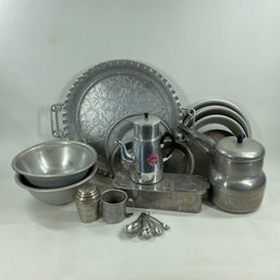 Large Lot Of Vintage Aluminum Cookware & Serving Pieces Lesco Percolator