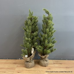 Pair Of Sullivans Tannebaum 3 Foot Faux Trees With Bases Wrapped In Burlap