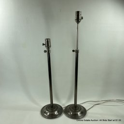 Pair Of Telescoping Brushed Nickel Table Lamps No Shades