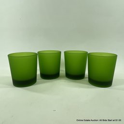 Four Frosted Green Glass Rocks Tumblers