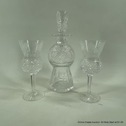 2 Crystal Cordial Glasses And Decanter With Etched Thistle Design Made In Edinburgh Scotland