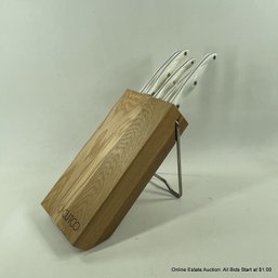 Set Of 5 Cutco Pearl Handled Knives In Wood Block