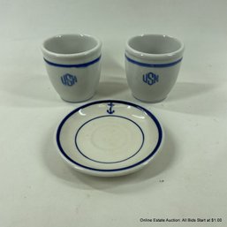 Two Vintage Tepco US Navy Custard Cups And One Shenango USN Saucer