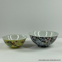 2 Vintage Chinese Bowls Mille Fiori & Butterflies