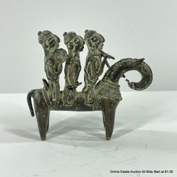 Old Dhokra Bronze Of 3 Men On Horse