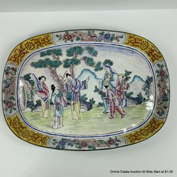 Chinese Enamel Oval Tray With Figures 19th Century