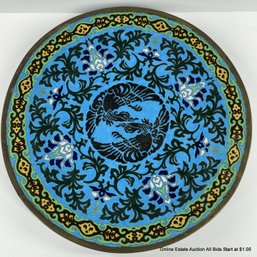 Large Chinese Blue Ground Cloisonne Dish