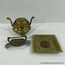 Antique Chinese Brass Lock, Censer & Tray