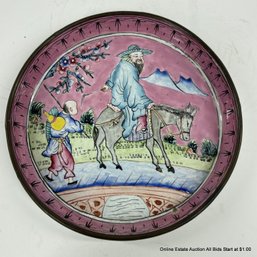 Chinese Enamel Oval Tray With Horse, Rider & Attendant 19th Century