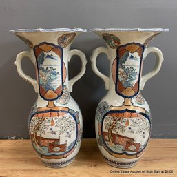 Fine Massive Pair Of Japanese Imari 2-Handled Vases Meiji Period  (LOCAL PICKUP OR UPS STORE SHIP ONLY)