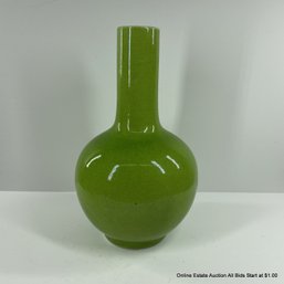 Large Vintage Chinese Crackled Lime Green Monochrome Vase