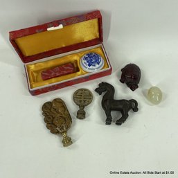 Assorted Asian Items And Trinkets Including Chinese Chop With Zhusha