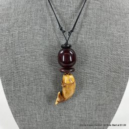 Asian Necklace With Celluloid Fish Pendant