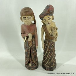 Pair Of Balinese Statues Of Couple With Child