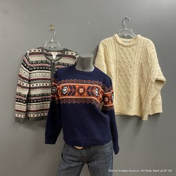 3 Nordic Style Vintage Sweaters Talbots (M) Country Collection (S) Manskin By Forum (S)