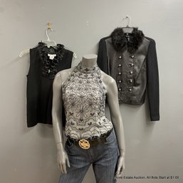 2 Sleeveless Tops Beta's Choice (S) Papell Boutique (S) And An INC  Leather Jacket (S)
