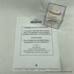 Desi Realford Autographed Baseball With Seattle Mariners C.O.A. And Hologram In Display Box