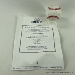 Carlos Guillen Autographed Baseball With Seattle Mariners C.O.A.