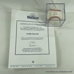 Jamie Moyer Autographed Baseball With Hologram And Seattle Mariners C.O.A. In Display Box