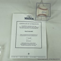 Kazuhiro Sasaki Autographed Baseball With C.O.A. In Display Box