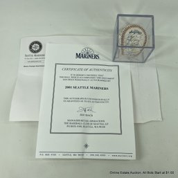 2001 Seattle Mariners Tem Signed Autographed Baseball With Seattle Mariners C.O.A. In Display Box