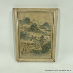 Vintage Painting On Silk On Wood Panel