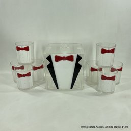 Vintage Acrylic Tuxedo Ice Bucket & 8 Matching Acrylic Glasses