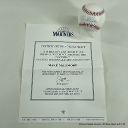 Mark McLemore Autographed Baseball With Seattle Mariners C.O.A.