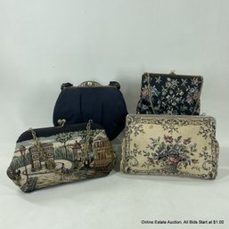 Four Vintage Petit Point And Cloth Handbag Purses