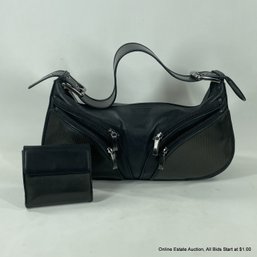 Maier Black Leather With Plastic Detail Handbag And Matching Wallet