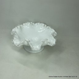 White Glass Ruffle Edge Pedestal Candy Dish