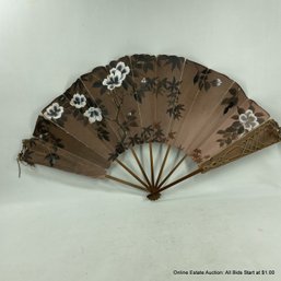 Vintage Hand-Painted Paper & Bamboo Fan