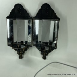 Pair Of Mirrored Wall Mounted Candle Sconces